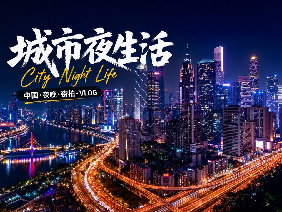 抖音风城市夜景短视频霓虹都市